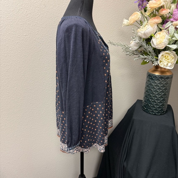 Vintage America Blues Navy Boho Embroidered Print Tunic Top XL Fall Casual - Picture 4 of 7